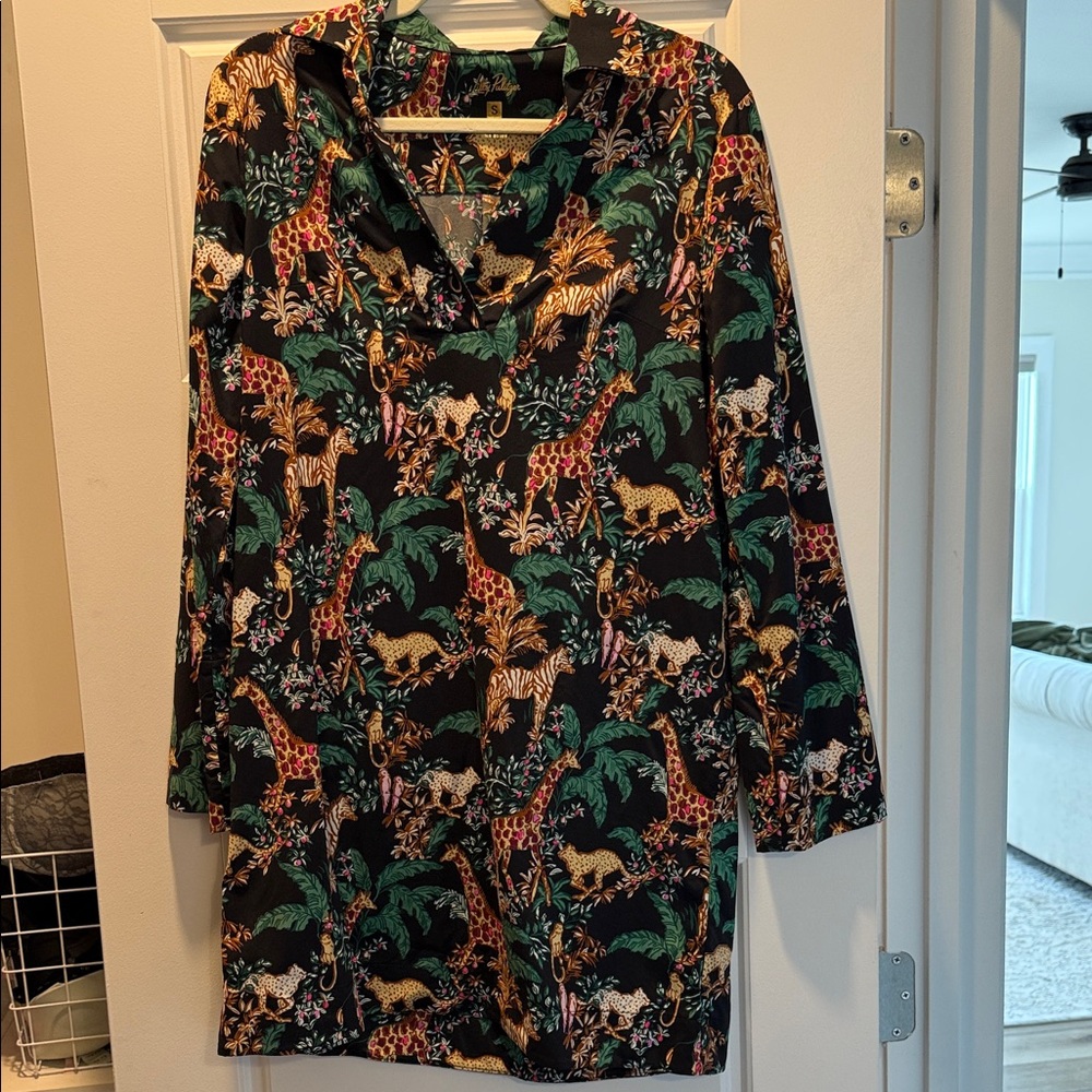 Lilly Pulitzer Black Jungle Animal Print Long Sleeve Tunic